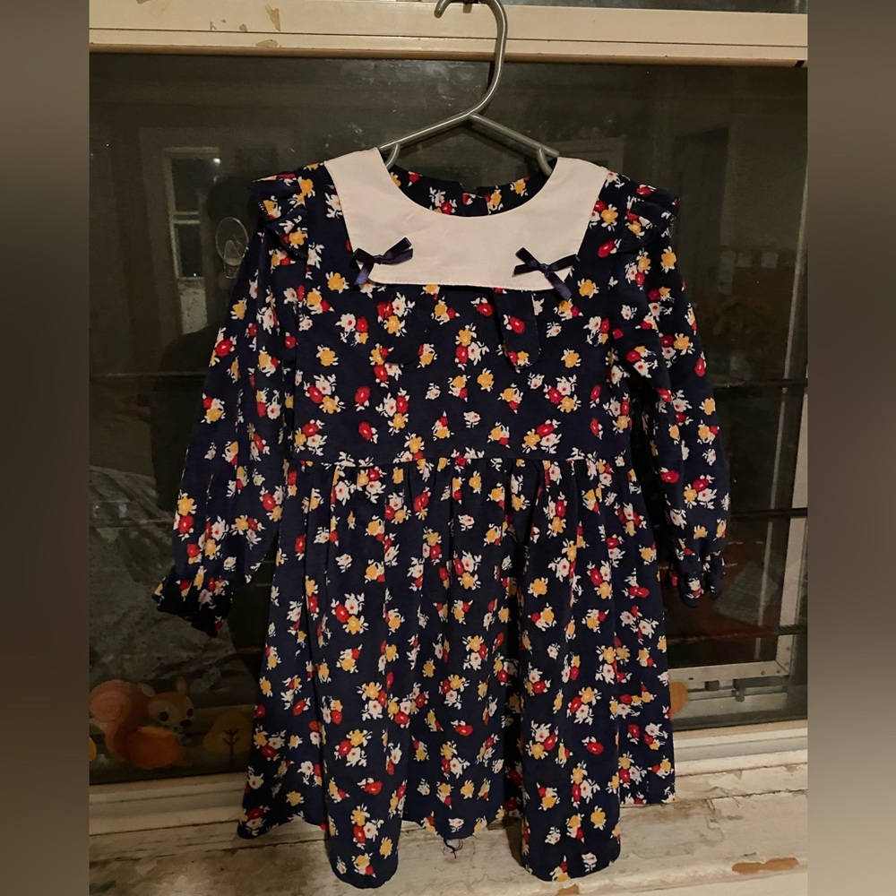no brand  navy blue with red and yellow flower print dress